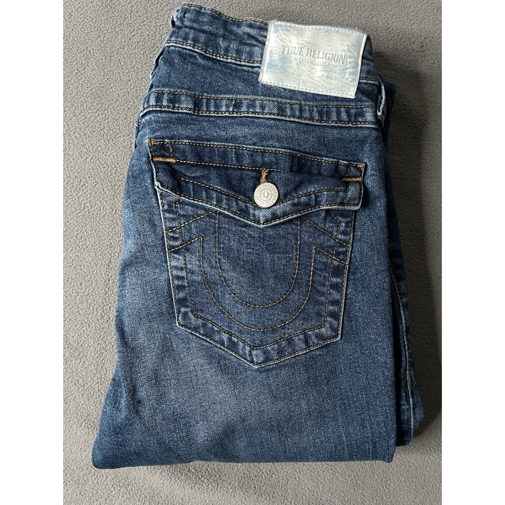 True Religion Becca Jeans Womens Sz 34 (30x30) Mid Rise Boot Cut Flap Pockets